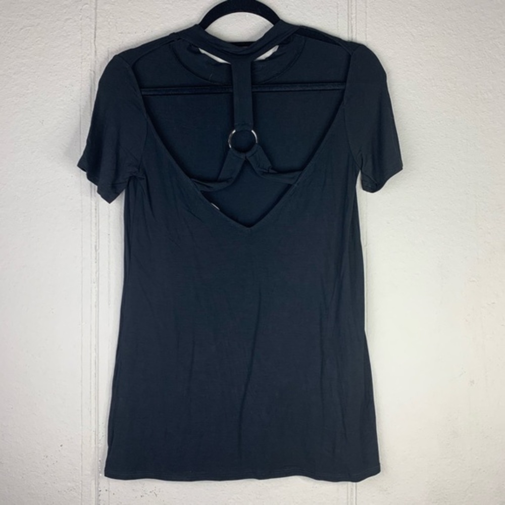 Black blouse with circle cross cross back cut out - Picture 3 of 5